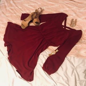 Francesca’s flowy red mini dress